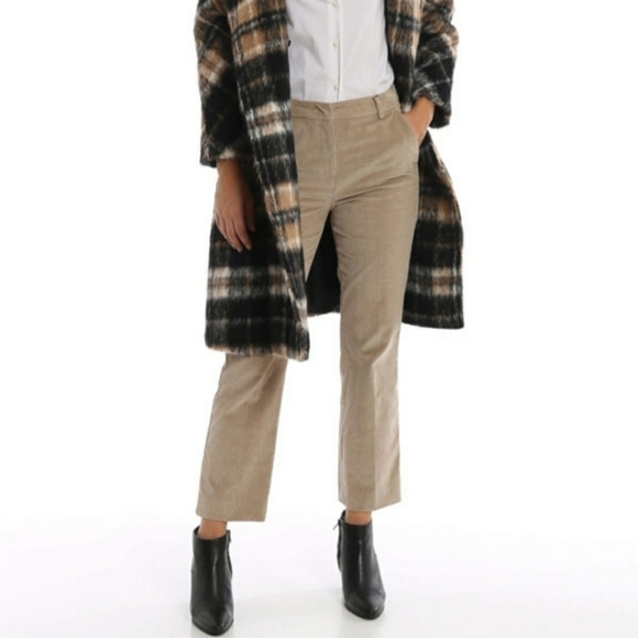 Max Mara Off White Corduroy Straight Leg Mid Rise Cropped Pants - Picture 10 of 11